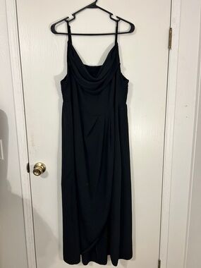 Black Draped Cowl Neck Midi Dress - Women's